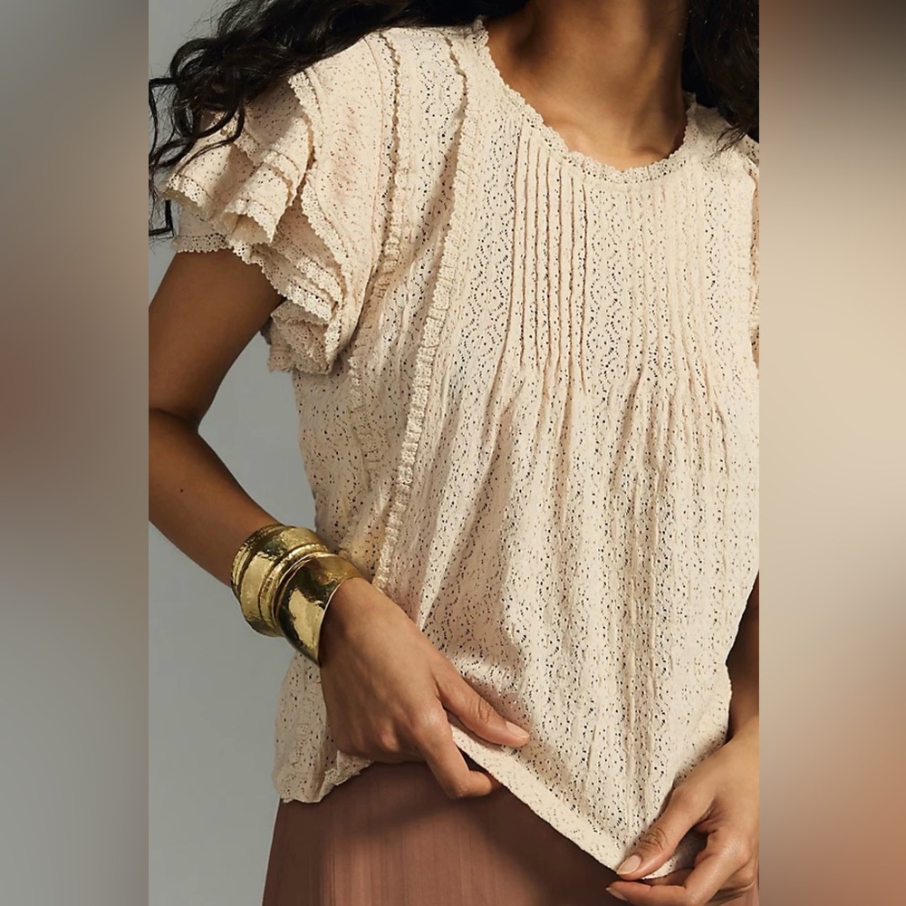 By Anthropologie Pintuck Lace Blouse size Medium